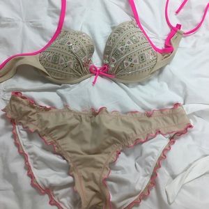 Victoria Secret Bikini beige/pink sequin