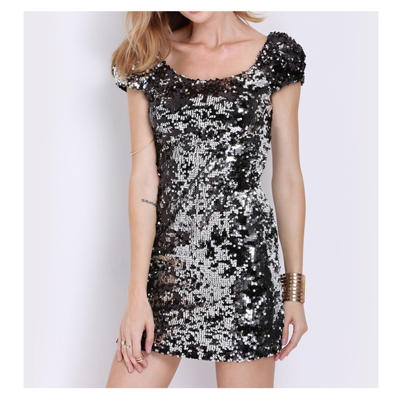 MBM Unlimited Dresses & Skirts - Black and Silver Cap Sleeve Bodycon Sequin Dress