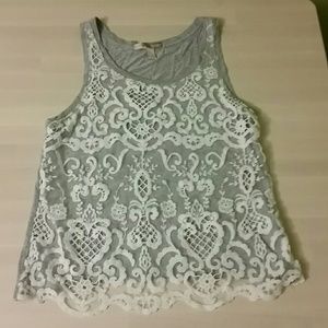 Forever 21 contemporary embroidered overlay tank.