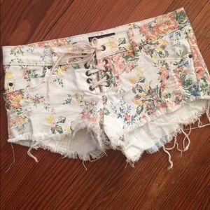 Floral lace up shorts