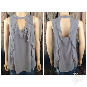 Gray Lilac Ruffled Sleeveless Top