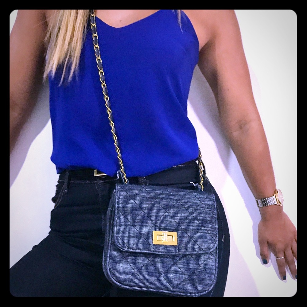 Denim Crossbody Bag with gold details