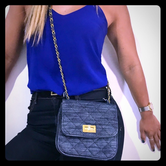 Denim Crossbody Bag with gold details - Picture 1 of 1