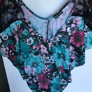 Blue/green/pink Floral Flow-y Top