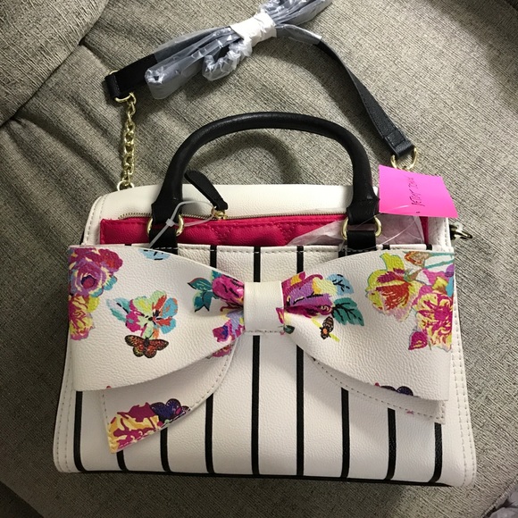 Betsey Johnson Handbags - NWT Betsey Johnson floral bow striped satchel
