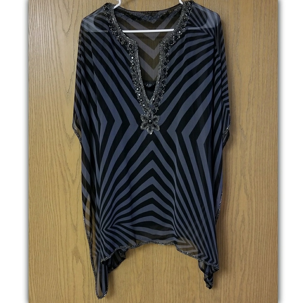 J KARA Beaded Kimono Sleeve Handkerchief Hem Tunic