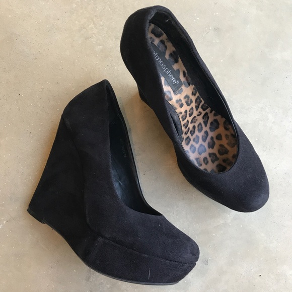 Atmosphere Shoes Price Drop Black Vegan Suede Wedges Poshmark