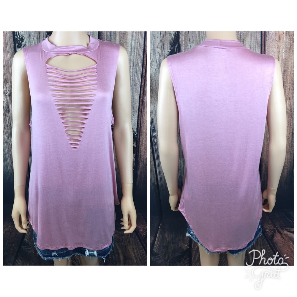 Sleeveless Mock Neck Strappy Detail Top