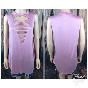 Sleeveless Mock Neck Strappy Detail Top