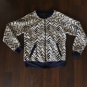 Tarte navy chevron bomber jacket EUC