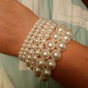 6 Faux Pearl Bracelets