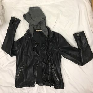 Hooded leather jacket