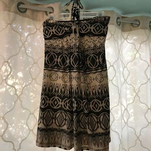 Patterned strapless dress with beaded halter