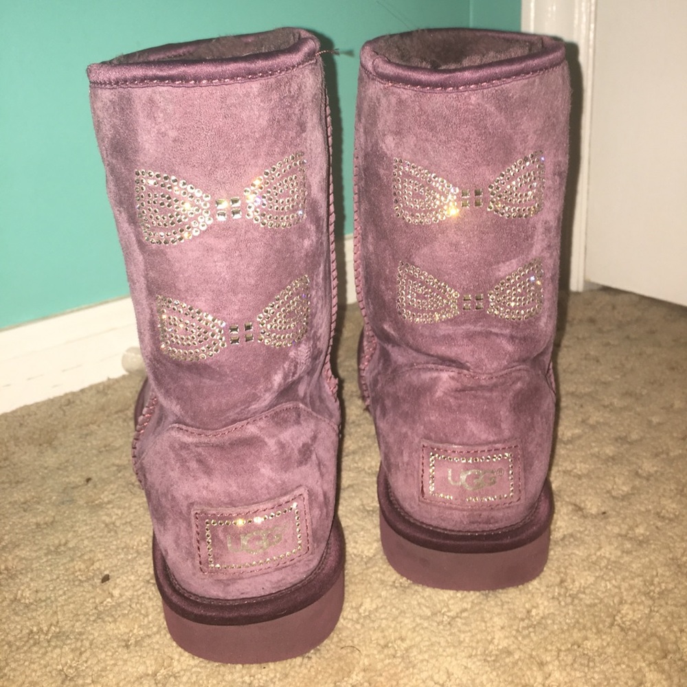 Purple Ugg boots, swarovski crystal bows💜
