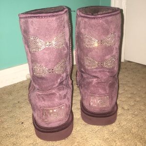 Purple Ugg boots, swarovski crystal bows💜