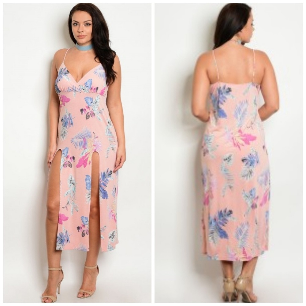 Plus - Size Floral Print Split Hem Maxi Dress