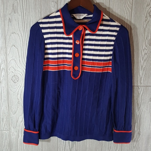 tricot partout Tops - 1980s Tricot partout hella vintage sailor style
