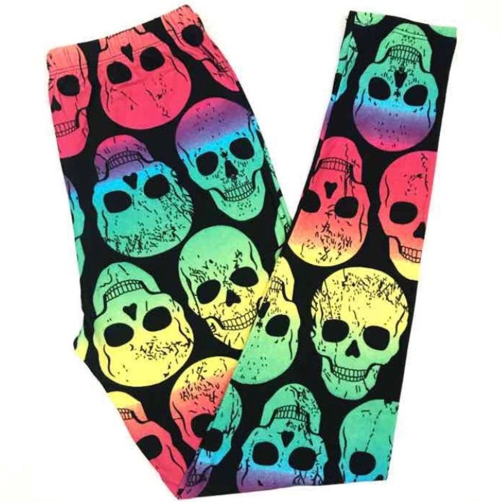 Buttery Soft Rainbow Skeleton Skull Leggings TC