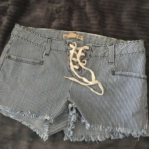 lace up front striped shorts