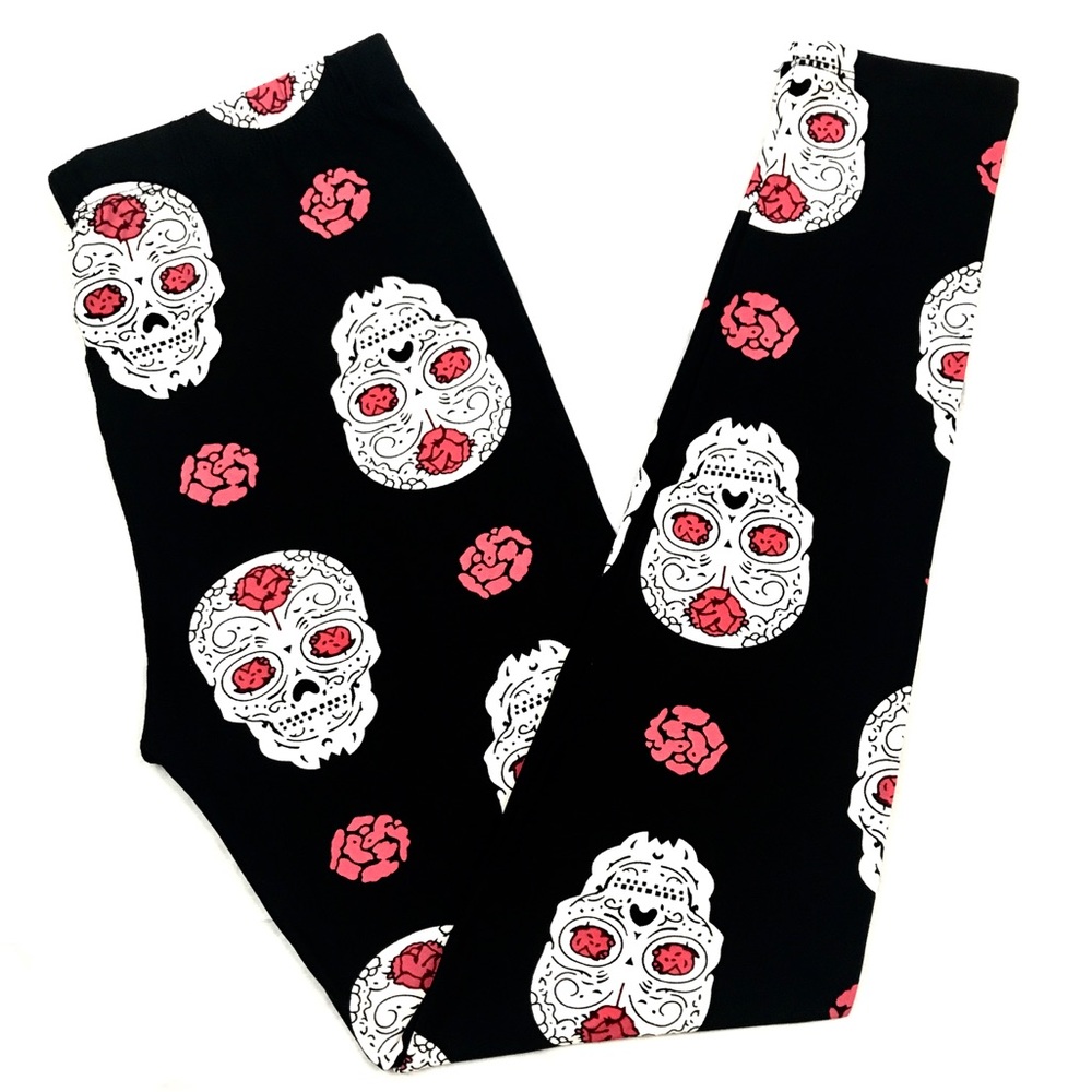 Buttery Soft Sugar Skull Rose Leggings Skeleton TC