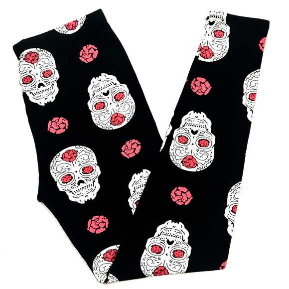 Buttery Soft Sugar Skull Rose Leggings Skeleton TC - Picture 1 of 3
