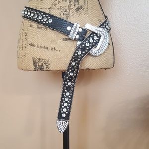 Flashy black rhinestone bling studded belt