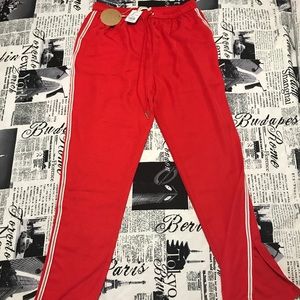 Red fashion pants with side split