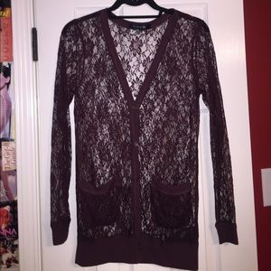 Eggplant lace cardigan with pockets!