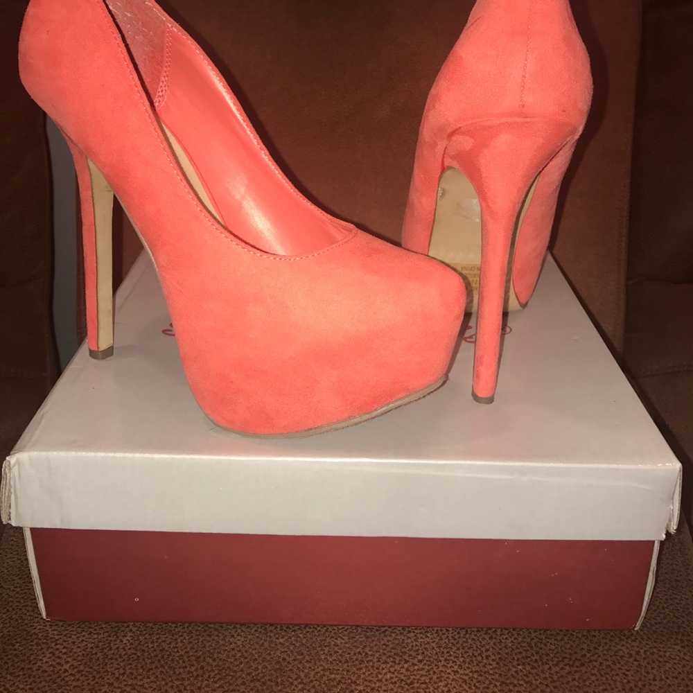 Peach Suede Platform Pumps