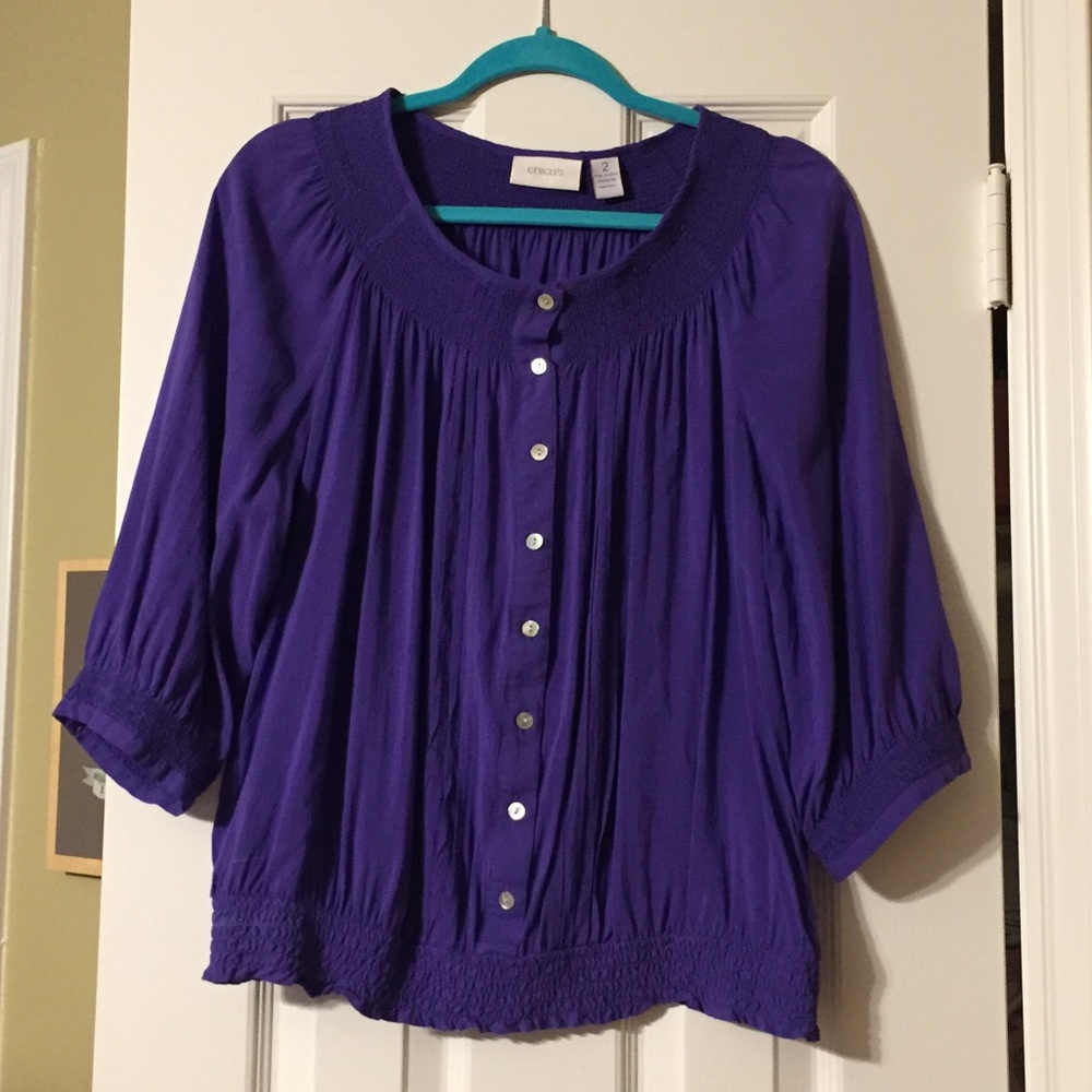 Chico's Purple Buttoned Peasant Blouse
