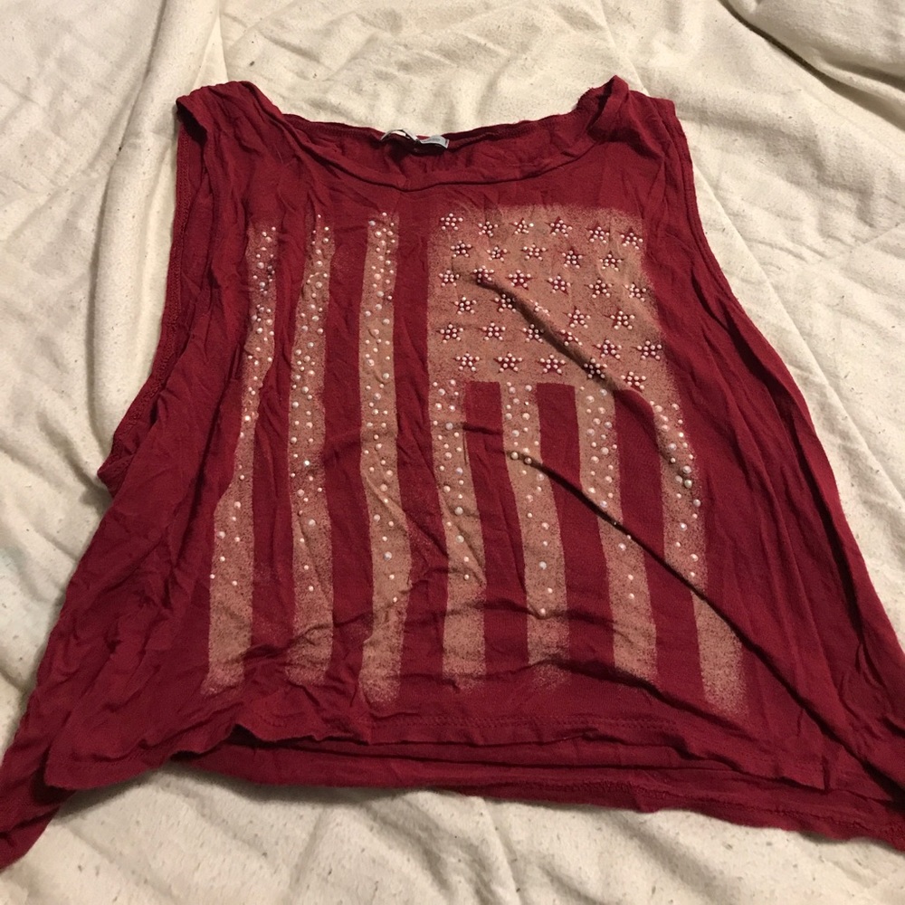 maroon bedazzled american flag shirt