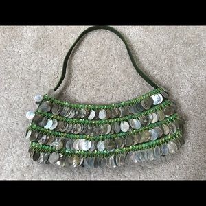 Cute Green Sequin/Beaded Purse Adorned W/ Shells