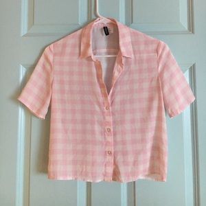 H&M Pink Gingham Button Up Crop Top