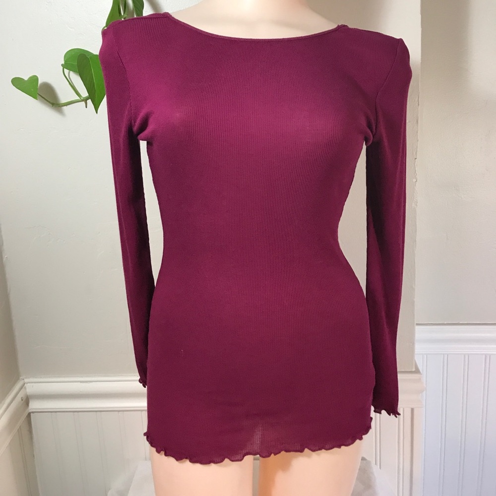 Free People Raspberry Women's V-Back Ribbed Knit T