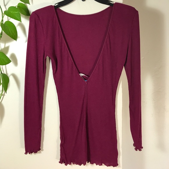 Free People Raspberry Women's V-Back Ribbed Knit T - Picture 6 of 7