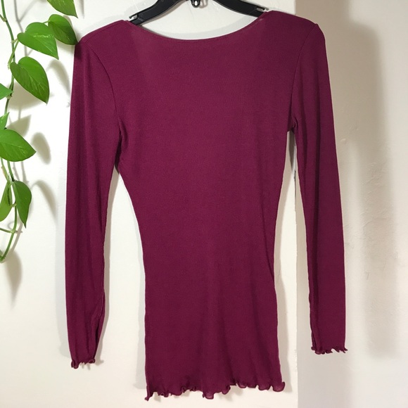 Free People Raspberry Women's V-Back Ribbed Knit T - Picture 4 of 7