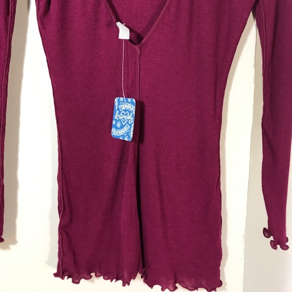 Free People Raspberry Women's V-Back Ribbed Knit T - Picture 7 of 7