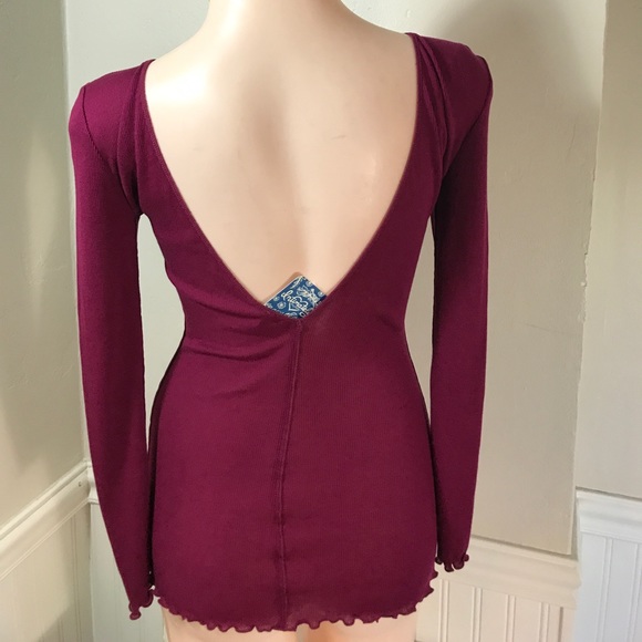 Free People Raspberry Women's V-Back Ribbed Knit T - Picture 3 of 7