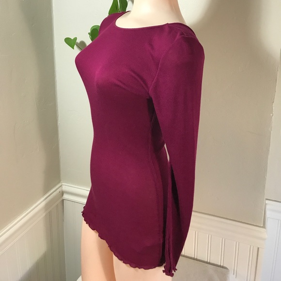 Free People Raspberry Women's V-Back Ribbed Knit T - Picture 2 of 7