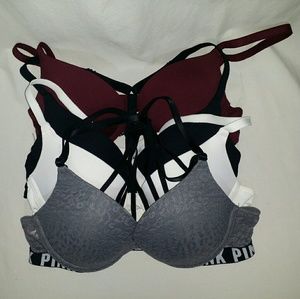 4 Victoria Secret Pink Push Up Bras Strappy T Back