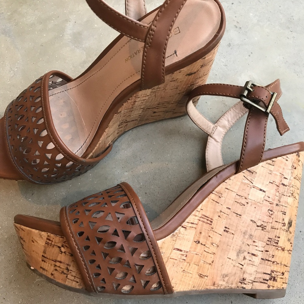 Lazer-cut leather cork wedges