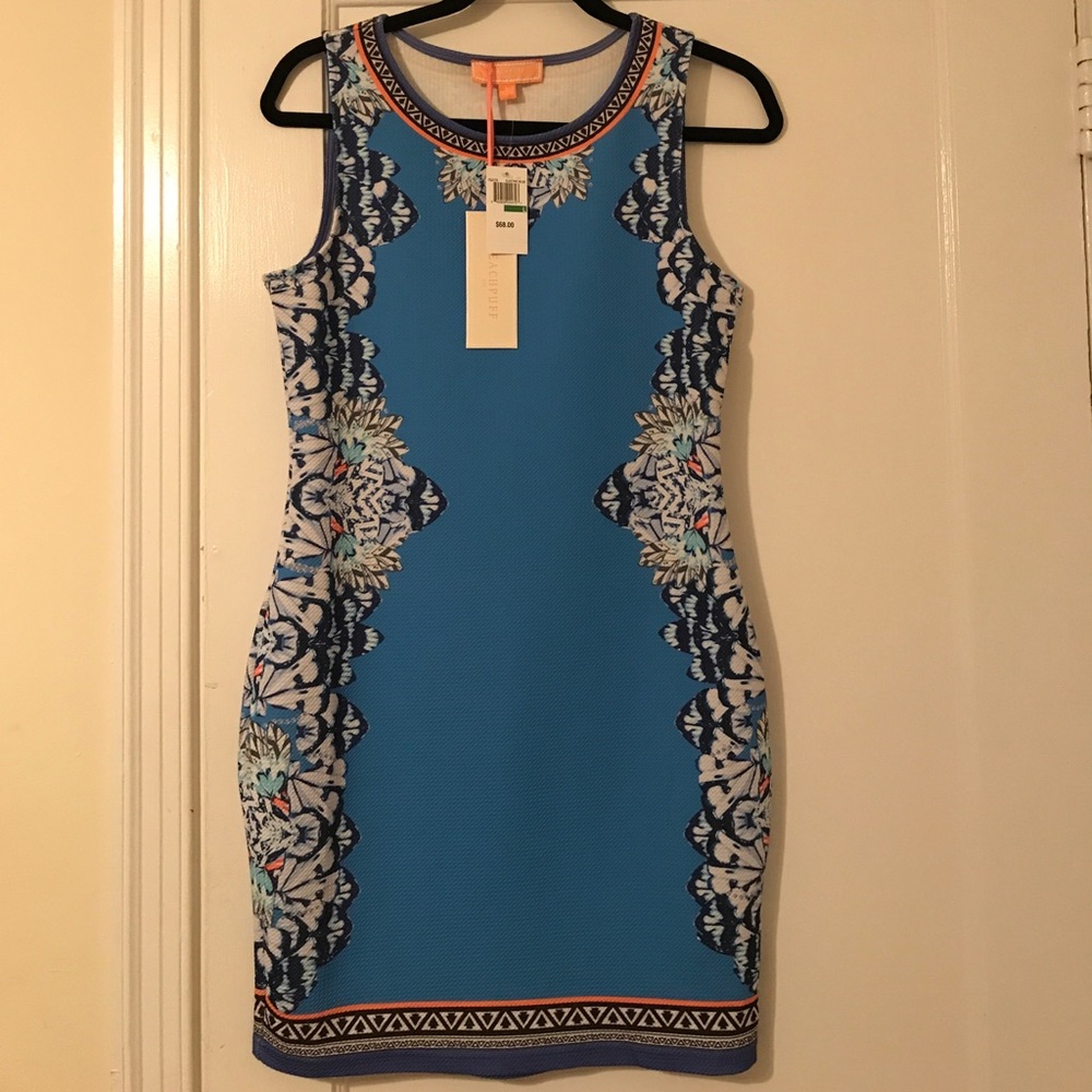 Peach Puff, Blue Kaleidoscope Sleeveless Dress