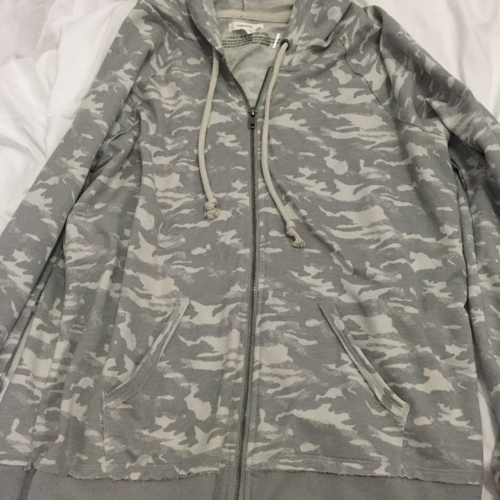 Distressed gray camp zip up