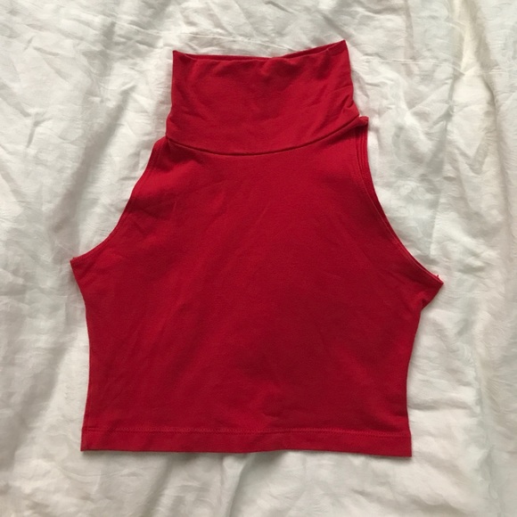 American Apparel Tops - AMERICAN APPAREL RED HIGH-NECK CROP TOP