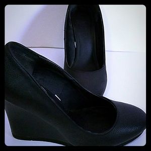 Black Leather Wedges