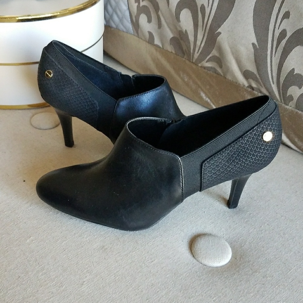 Calvin Klein black ankle bootie heels