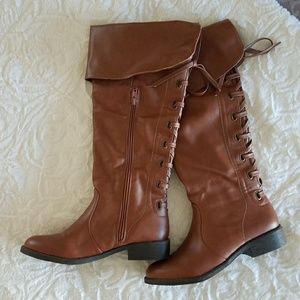 Brown tie up high boots