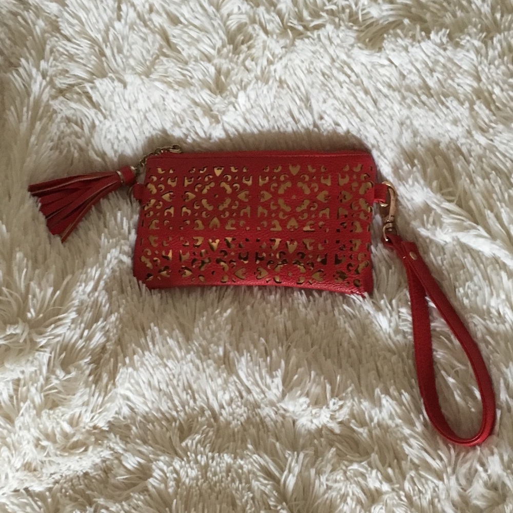 FREE GIFT W PURCHASE Red and Gold Wristlet Clutch