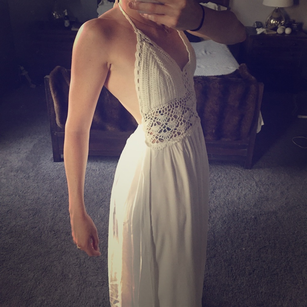 White halter boho beach dress