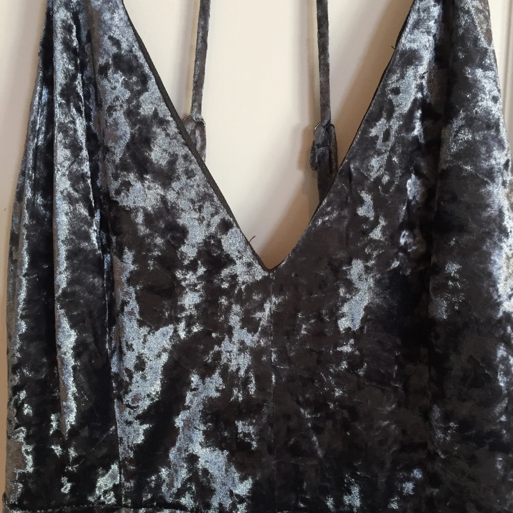 Dusty Blue Gray Velvet Mini Dress - Picture 3 of 8